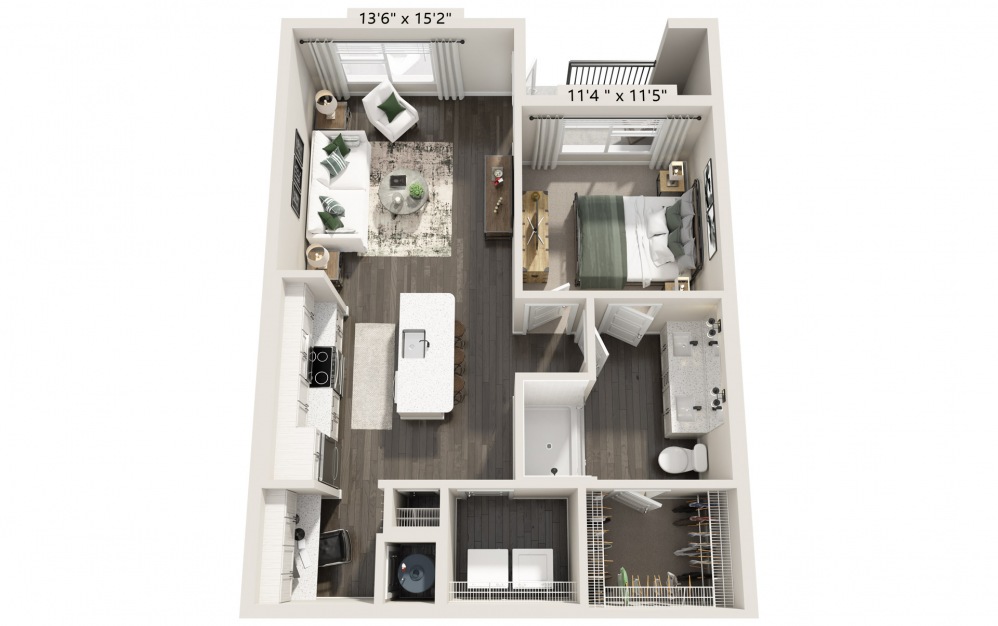 A3 - 1 bedroom floorplan layout with 1 bath and 763 square feet. (Ground Floor)